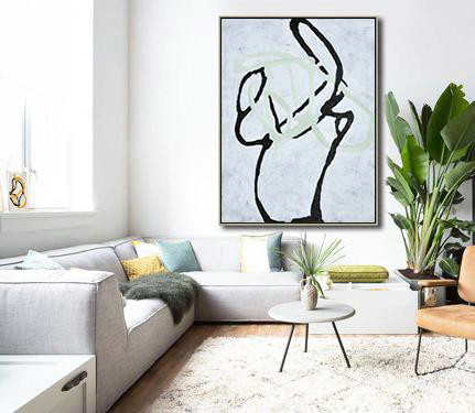 Hand Made Abstract Art,Hand-Painted Black And White Minimal Painting On Canvas,Modern Art Abstract Painting